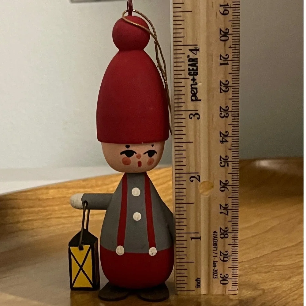 Scandinavian Folk Art Bo Svensk Tomte Gnome Elf lantern Ornament  Vtg Christmas‎